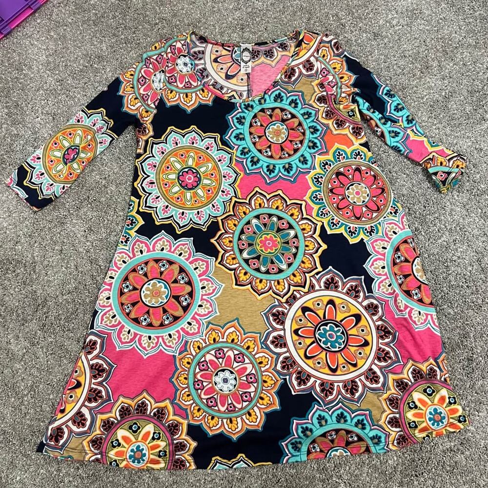 Honeyme Colorful Mandala V-Neck 3/4 Sleeve Dress size Small